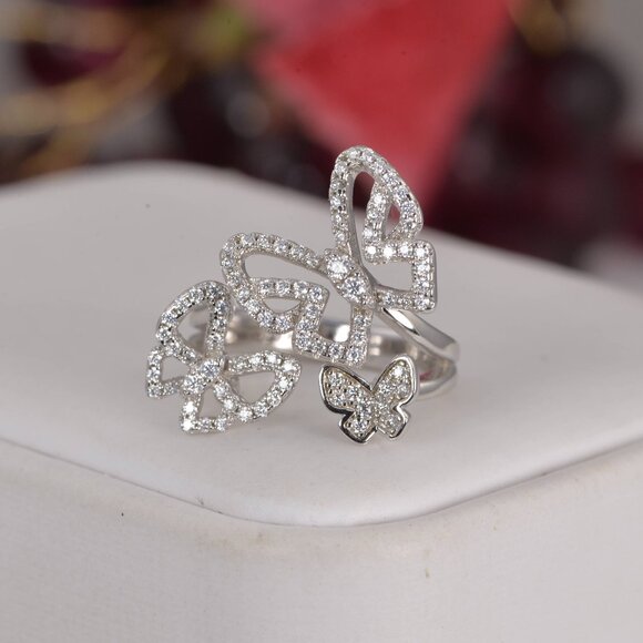 GRA Certified Butterfly Moissanite Ring 925 Sterling - Picture 7 of 10